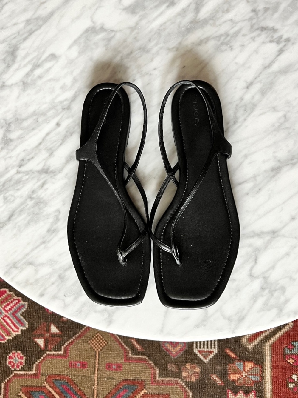 Vince Deana Sandals Black Leather Minimal Thong Slingback Flat Size 11 - Picture 2 of 8